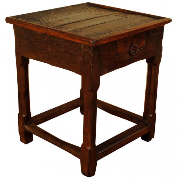 Walnut and Oak 1-Drawer Side Table