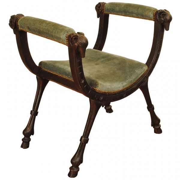 Gesso, Walnut, and Upholstered Bench