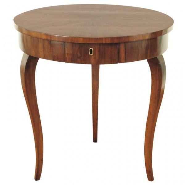 Walnut Veneered 1-Drawer Circular Table