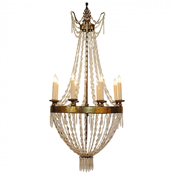Gilt Metal and Glass 8-Light Chandelier