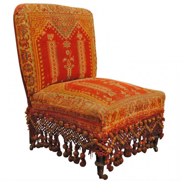 Ebonized Walnut and Carpet Upholstered Slipper Chair