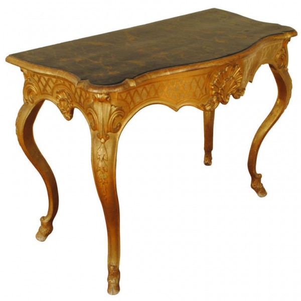 Carved Giltwood and Faux Marble Console Table