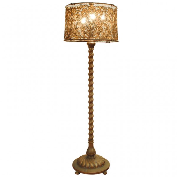 Cast Brass Floor Lamp with Woven French Lampshade
