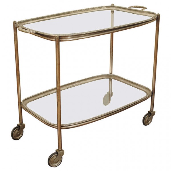Silver Plate and Glass Wheeled Cart, Removable Trays