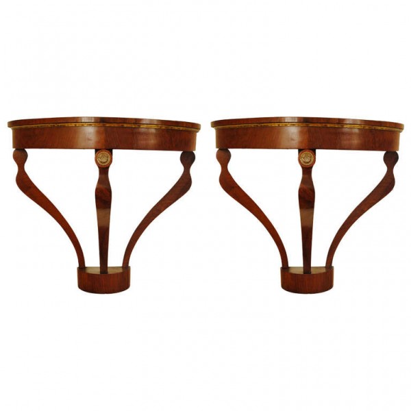 Pair of Napoli Walnut Wall Consoles