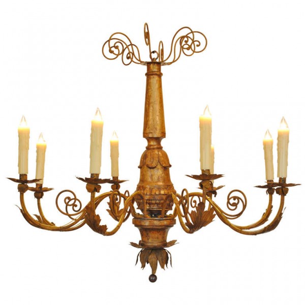 Large Giltwood and Iron 8-Light Chandelier