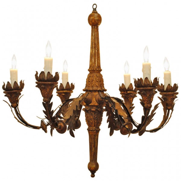 Carved Giltwood and Metal Chandelier