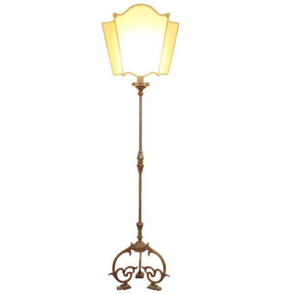 Brass Floor Lamp with Custom Parchment Shade