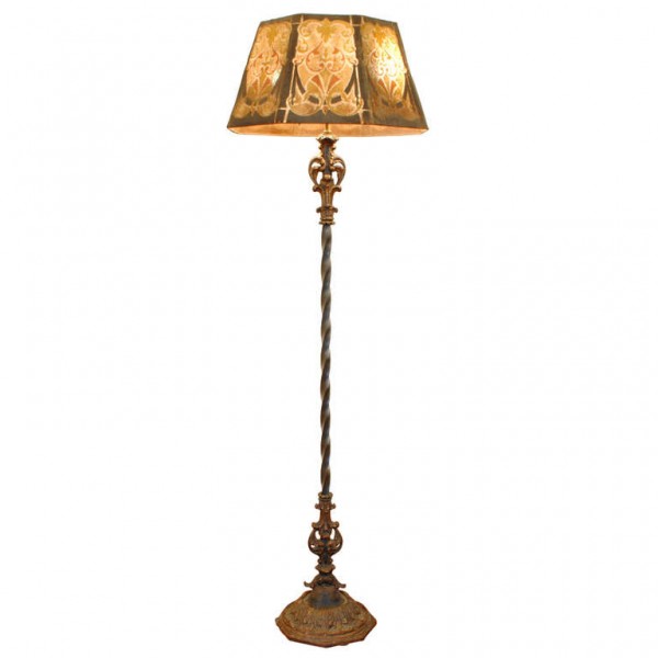 Painted Iron and Metal Floor Lamp with Original Shade