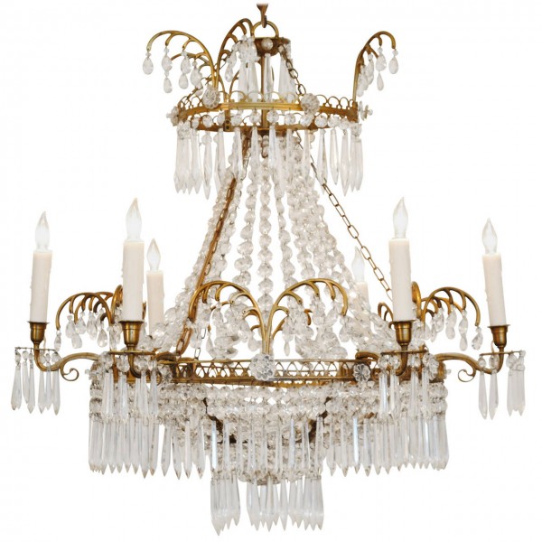 Brass and Glass 6-Arm Chandelier