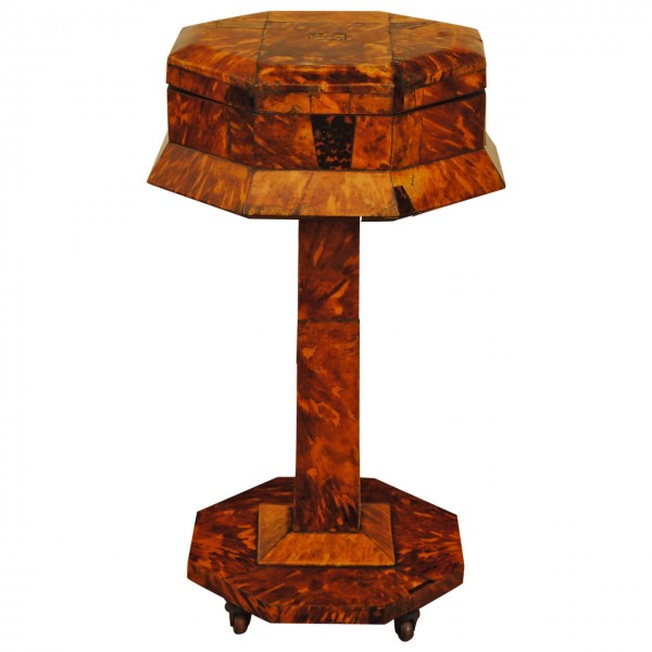 Tortoiseshell Octagonal Work Table, Rosewood Casters