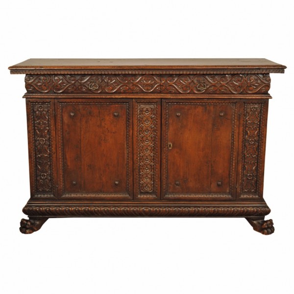 Carved Walnut 2-Door Credenza
