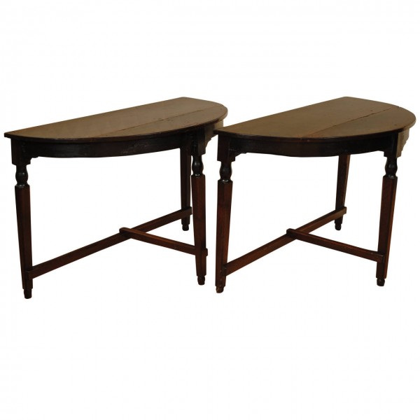 Pair of Provincial Walnut and Ebonized Console Tables