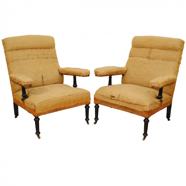 Pair of Large Ebonized Fauteuils