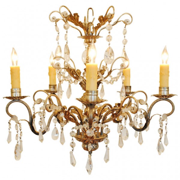 Silvered Brass 6-Light Chandelier