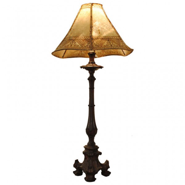 Carved Wood Candlestick Mounted as a Table Lamp