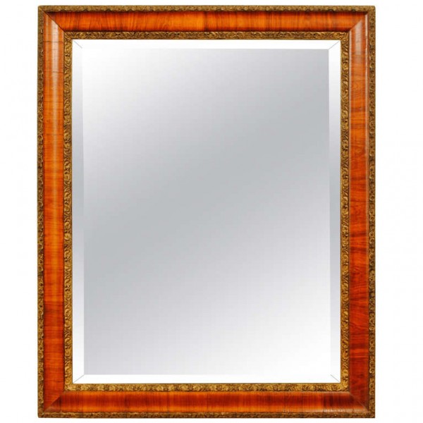Walnut and Gilt Gesso Mirror with Original Beveled Mirrorplate