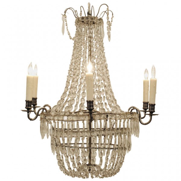 6-Light Metal and Glass Chandelier