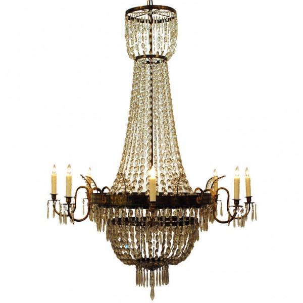 Gilt Brass and Glass 8-Light Chandelier