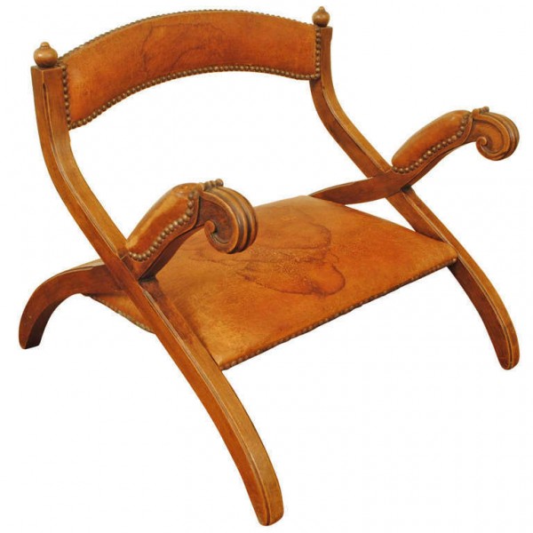 Low Mahogany and Leather Upholstered "Saddle Chair" 