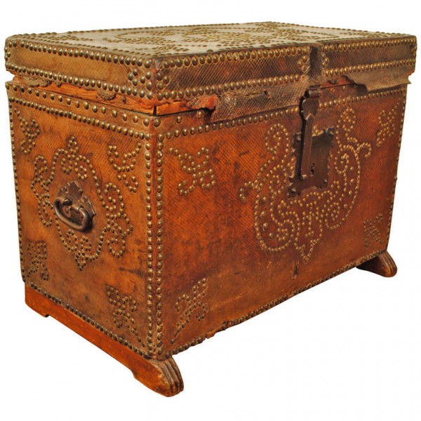 Leather Covered Trunk Trimmed in Brass Nailheads