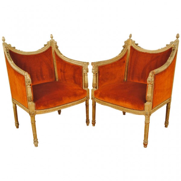 Pair of Carved and Painted Bergeres