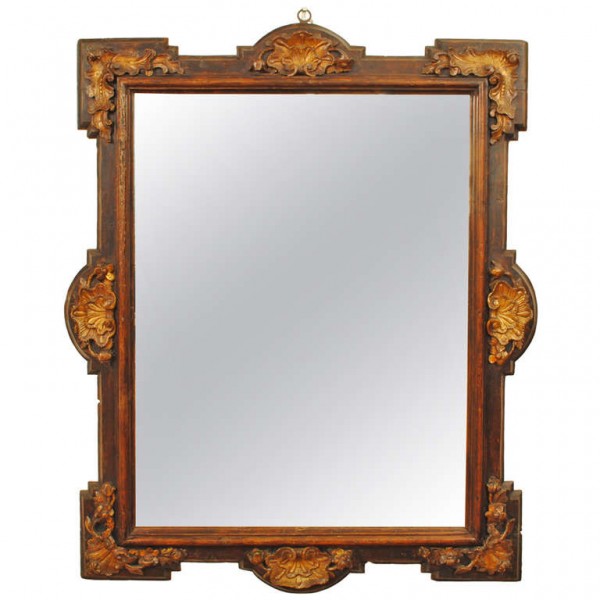 Elaborately Carved Walnut and Giltwood Mirror 