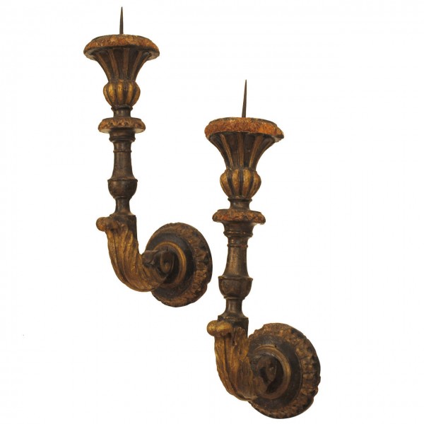 Pair of Carved Giltwood and Painted Wall Sconces