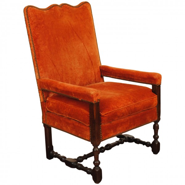 Walnut and Upholstered Fauteuil