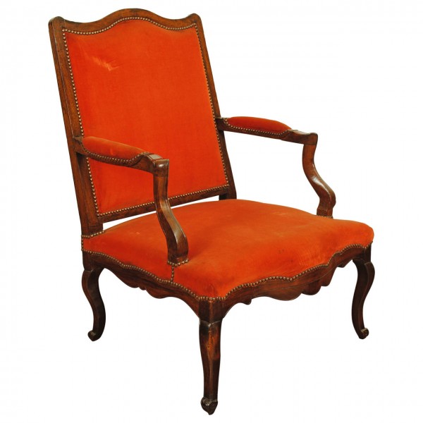 Walnut and Upholstered Fauteuil