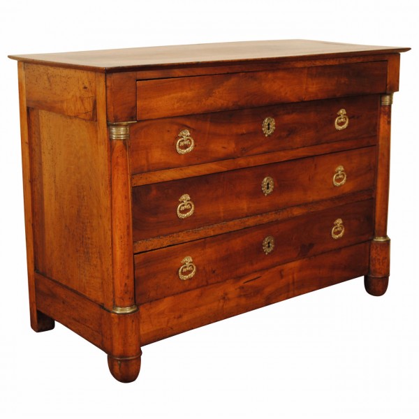 Walnut 4-Drawer Commode, Brass Hardware