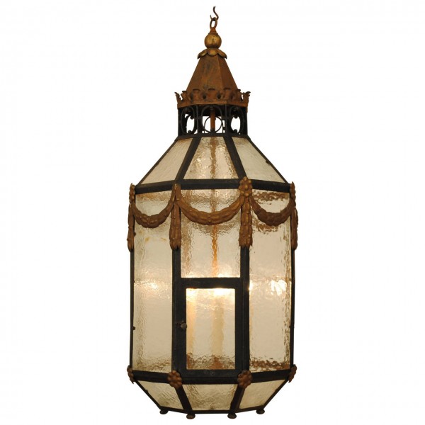Octagonal Shaped Iron, Gilt Metal and Glass Lantern