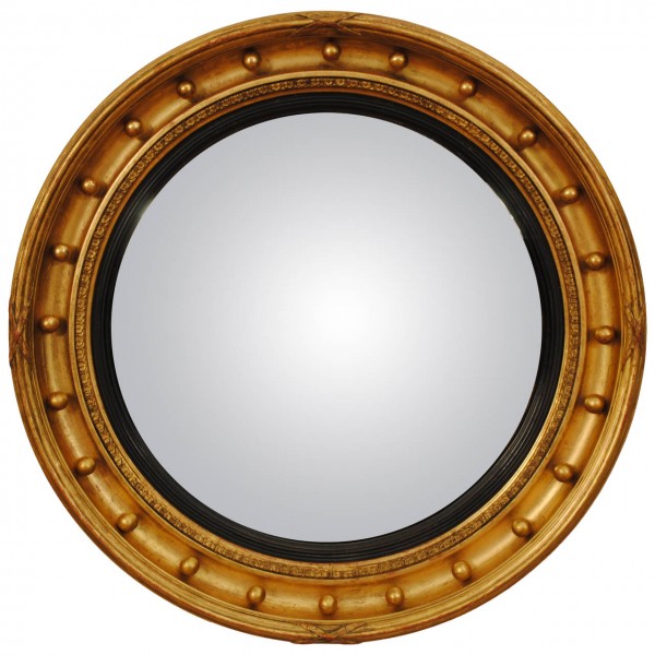 Round Giltwood Mirror with Original Convex Mirrorplate