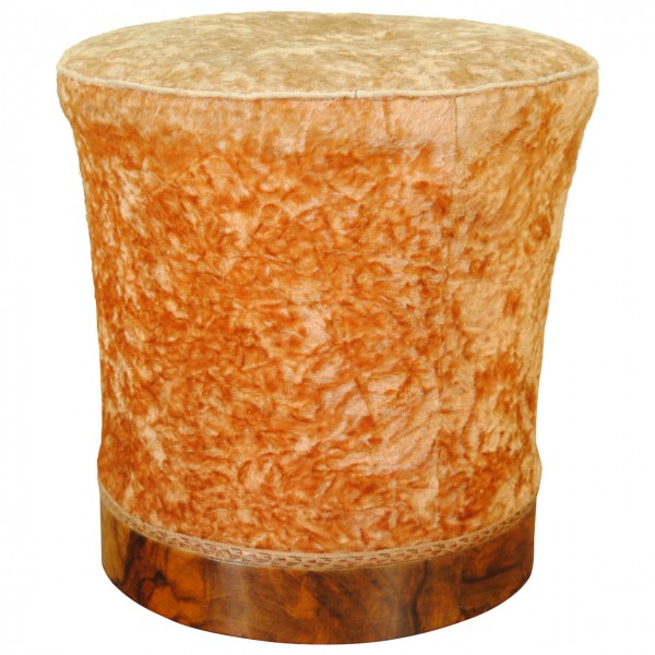 Walnut Veneered and Upholstered Pouf