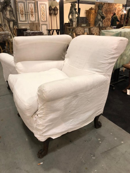 Pair of Upholstered Armchairs with Claw Feet