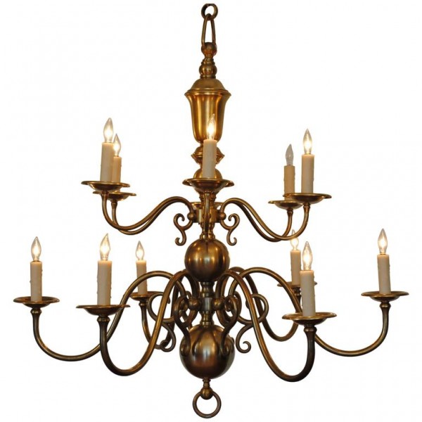 2-Tiered, 12-Light Cast Brass Chandelier