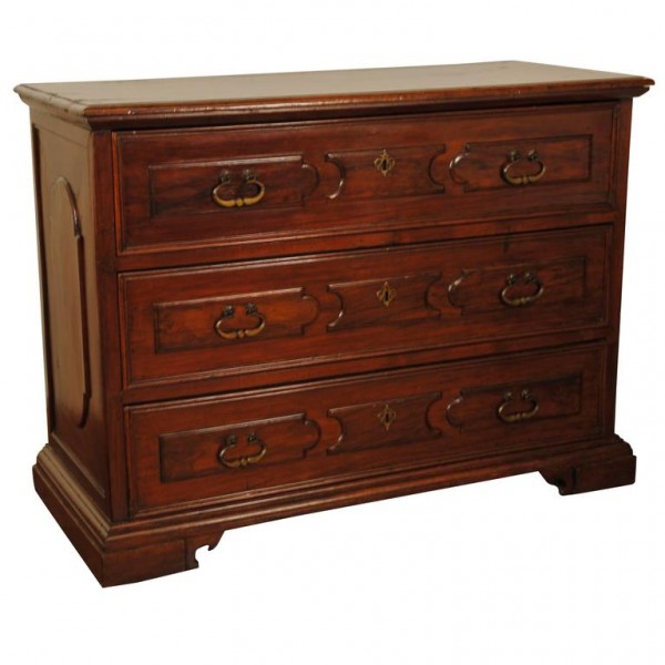 3-Drawer Walnut Commode with Brass Hardware