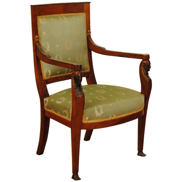 Carved, Gilded and Ebonized Walnut and Upholstered Fauteuil