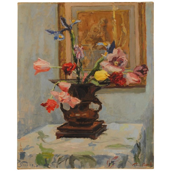 Oil on Canvas, Flowers in Urn, Signed Lower Left and Right