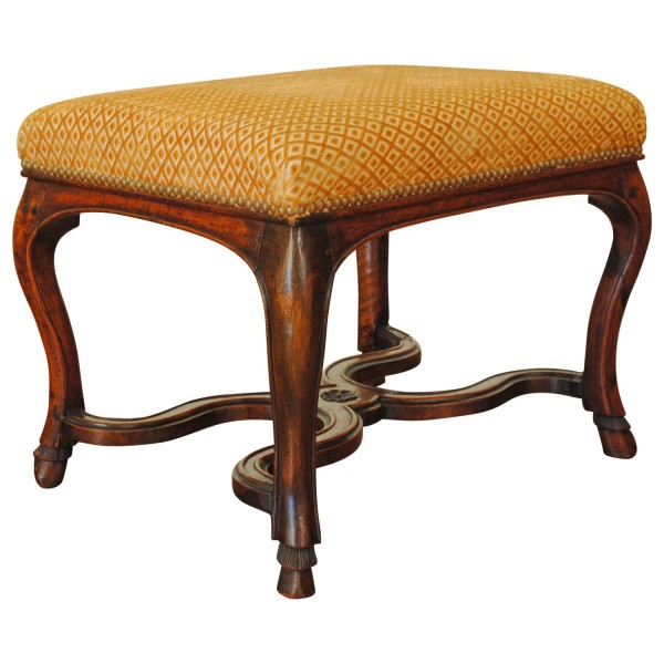 Carved Walnut Upholstered Footstool