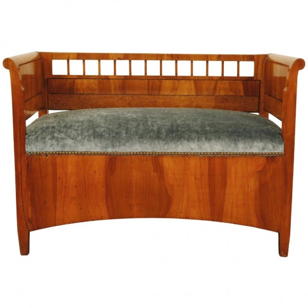 Light Walnut Veneered Small Settee or Bench