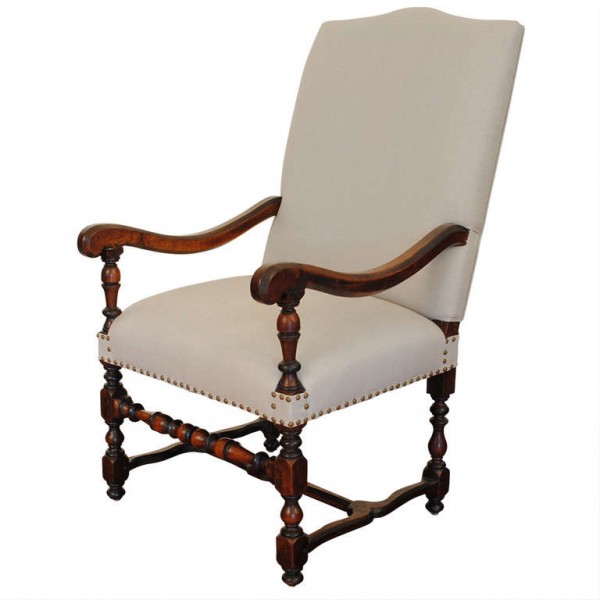 Walnut Fauteuil with Hexagonal Arm and Wonderful Stretcher