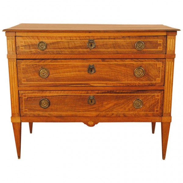 Walnut and Inlaid 3-Drawer Commode