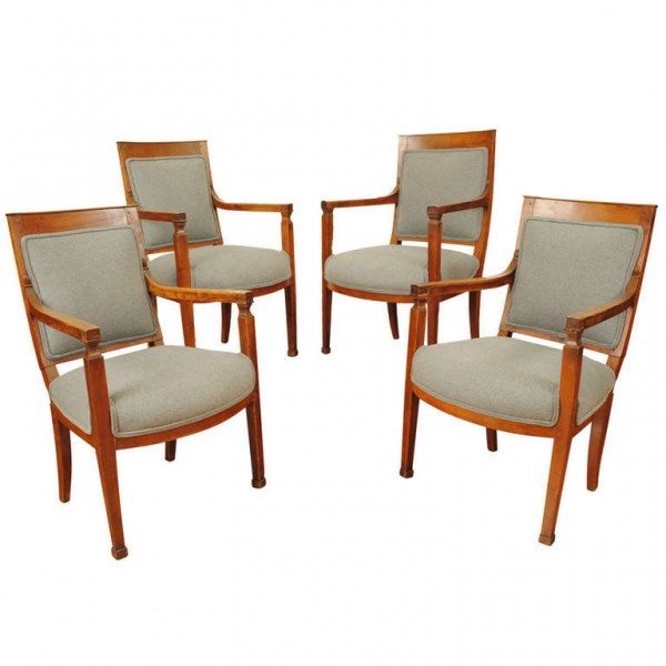 Set of 4 Cherrywood and Upholstered Fauteuils