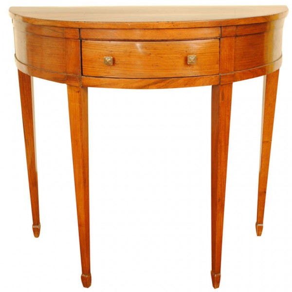 Walnut Demilune 1-Drawer Console