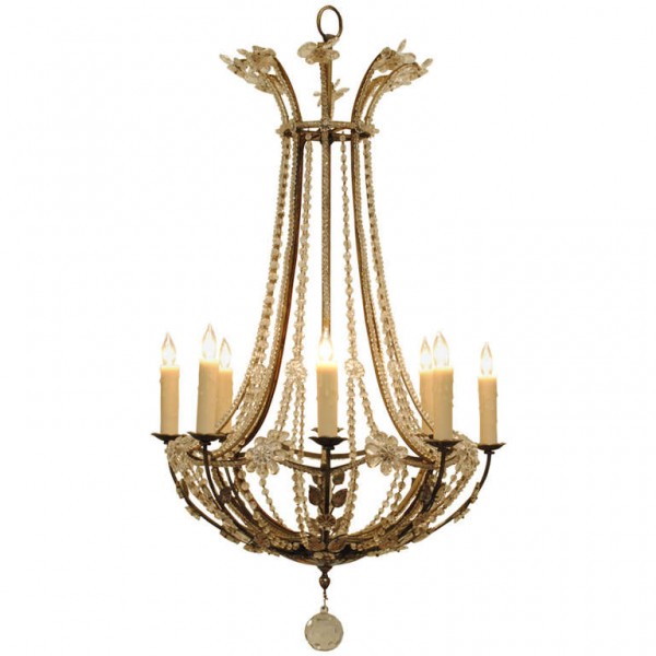 Silver Plated and Glass 8-Light Chandelier