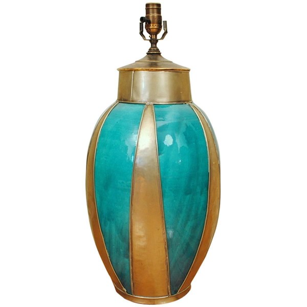 Painted Terracotta and Silvered Brass Table Lamp