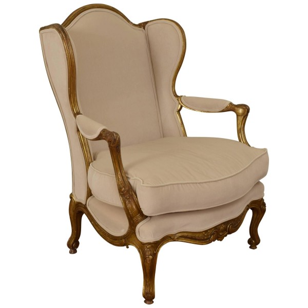 Carved Giltwood and Upholstered Bergere
