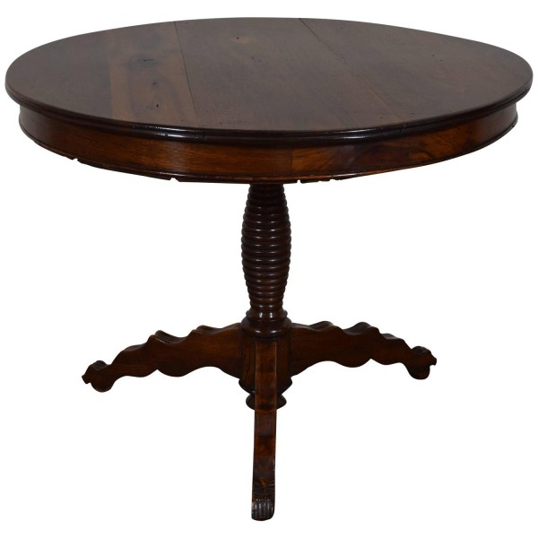 Walnut Center Table, Turned Standard, Shaped Legs