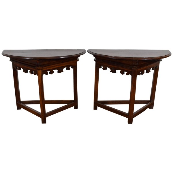 Pair of Carved Demilune Console Tables